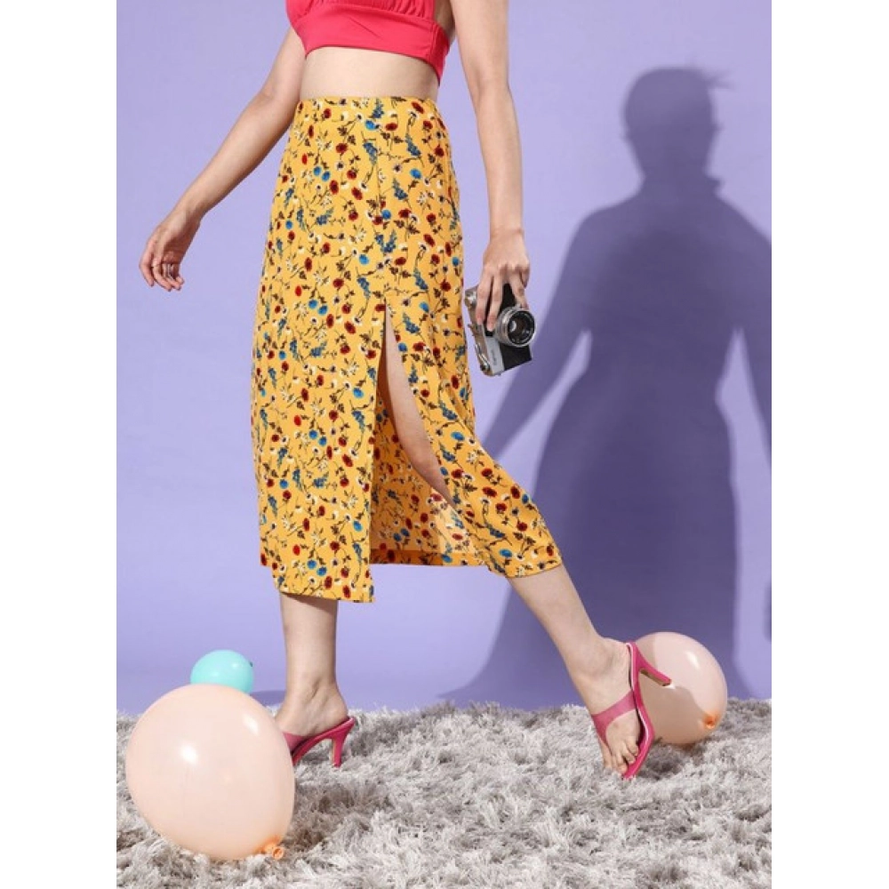 generic women's polyester floral side zip skirt (multicolor) generic women's polyester floral side zip skirt (multicolor)