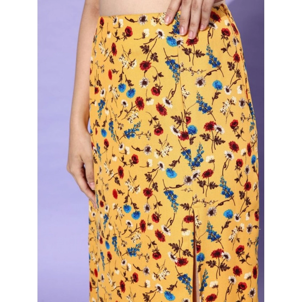 generic women's polyester floral side zip skirt (multicolor) generic women's polyester floral side zip skirt (multicolor)
