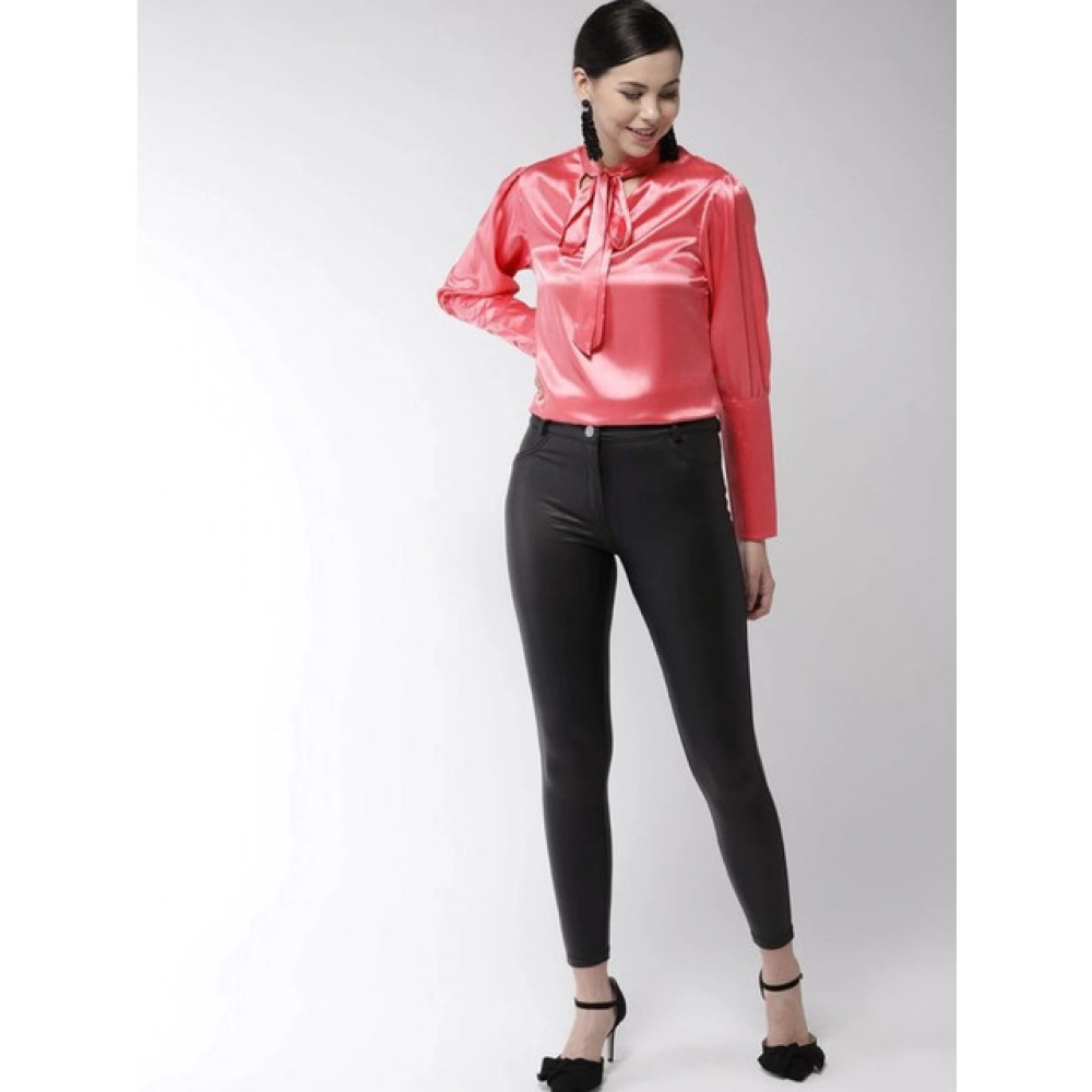 generic women's polyester solid long sleeves top (coral) generic women's polyester solid long sleeves top (coral)