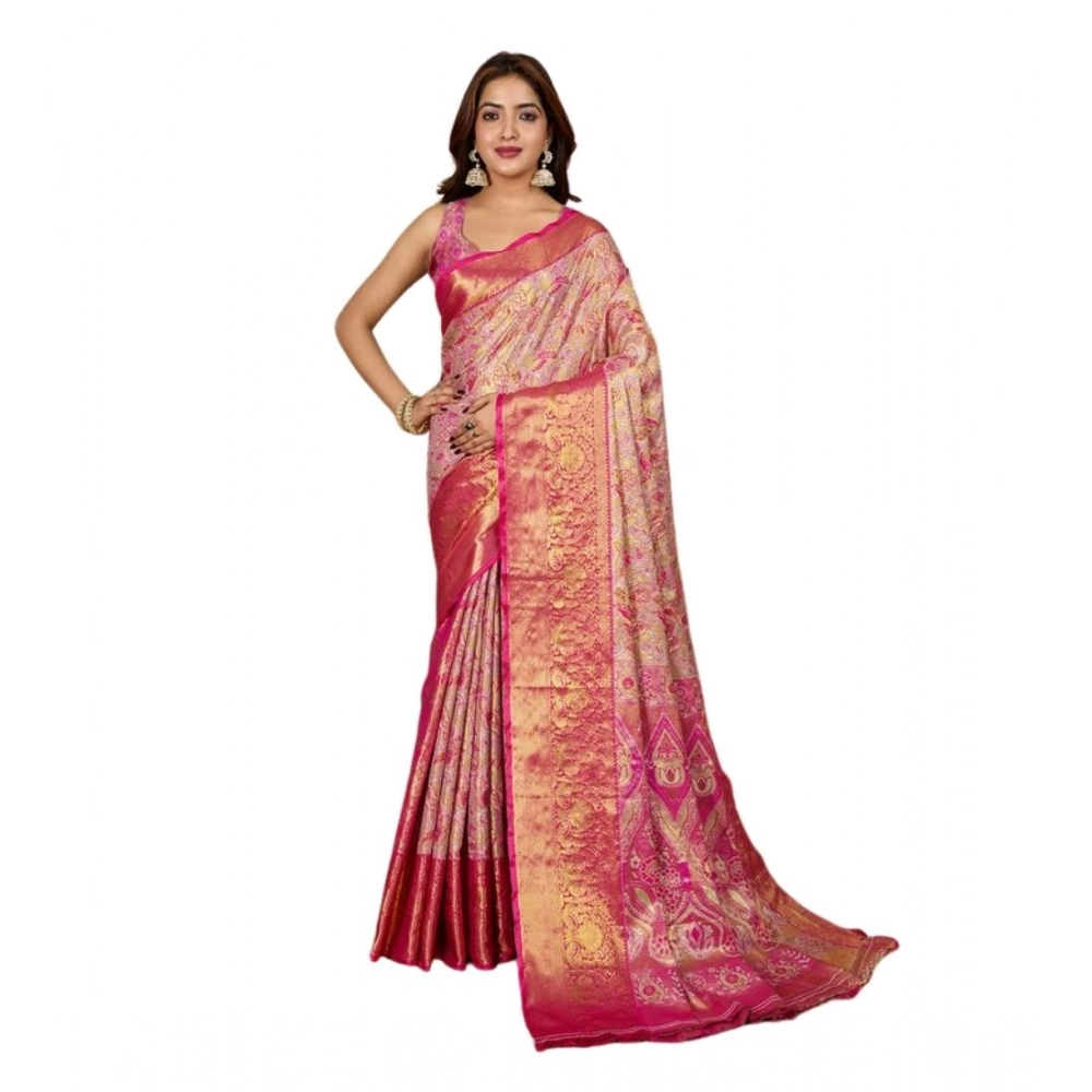 generic women's jacquard saree with unstitched blouse 5.5mtr (pink) generic women's jacquard saree with unstitched blouse 5.5mtr (pink)