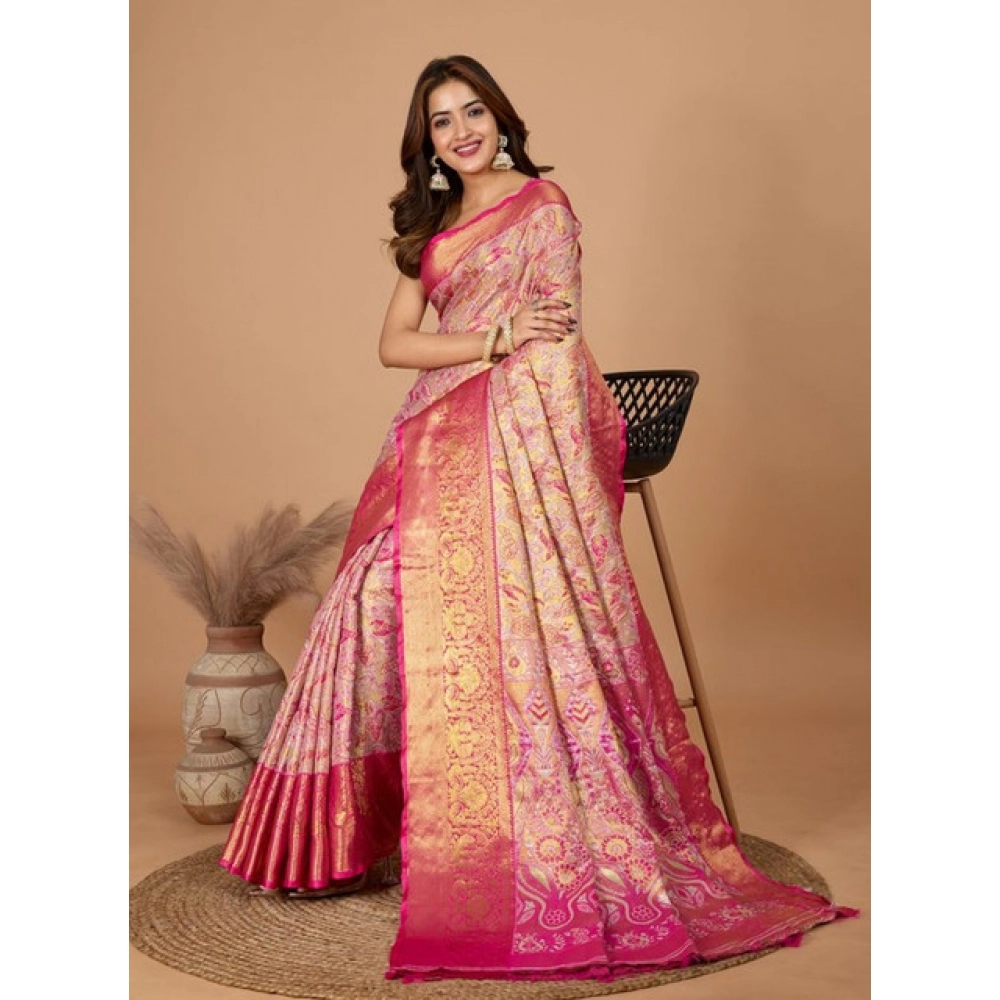 generic women's jacquard saree with unstitched blouse 5.5mtr (pink) generic women's jacquard saree with unstitched blouse 5.5mtr (pink)