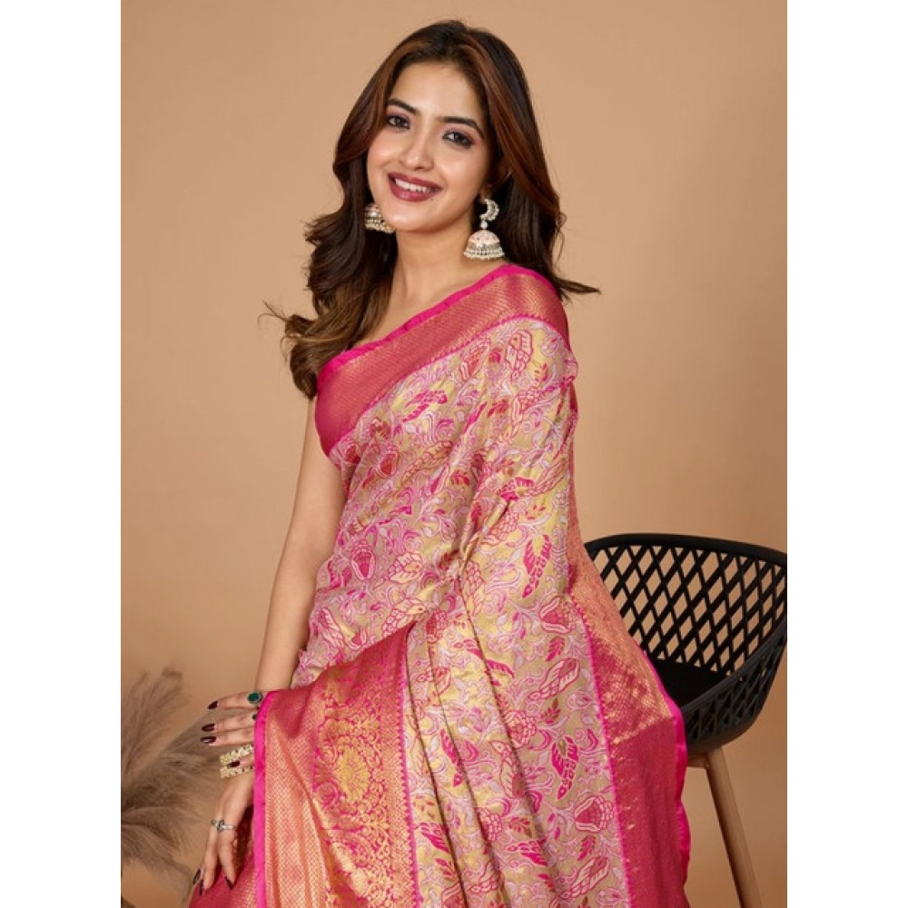 generic women's jacquard saree with unstitched blouse 5.5mtr (pink) generic women's jacquard saree with unstitched blouse 5.5mtr (pink)