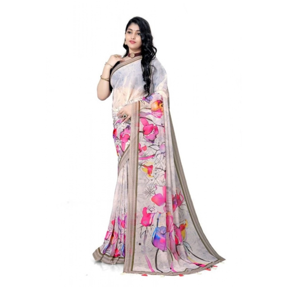 generic women's georgette floral printed saree with unstitched blouse 5.5mtr (beige) generic women's georgette floral printed saree with unstitched blouse 5.5mtr (beige)