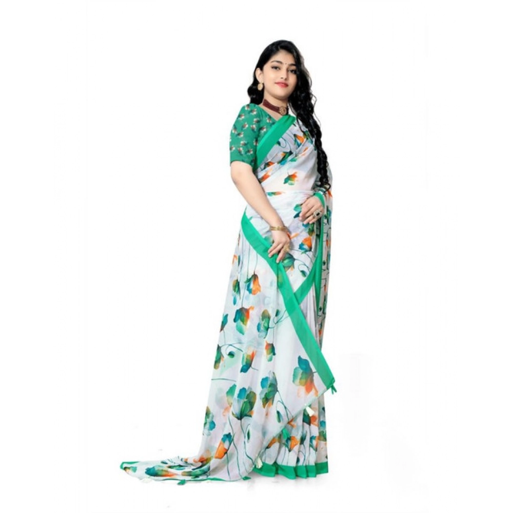 generic women's georgette floral printed saree with unstitched blouse 5.5mtr (green) generic women's georgette floral printed saree with unstitched blouse 5.5mtr (green)