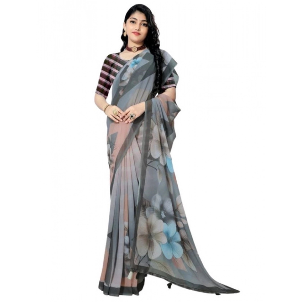generic women's georgette floral printed saree with unstitched blouse 5.5mtr (grey) generic women's georgette floral printed saree with unstitched blouse 5.5mtr (grey)