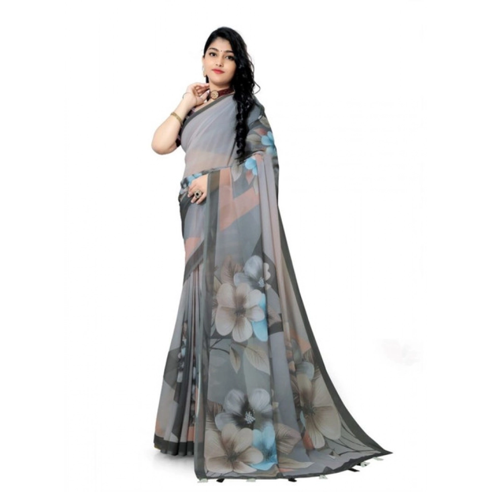 generic women's georgette floral printed saree with unstitched blouse 5.5mtr (grey) generic women's georgette floral printed saree with unstitched blouse 5.5mtr (grey)