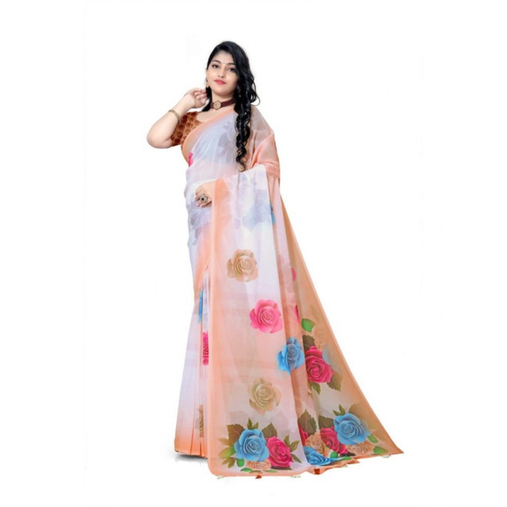 generic women's georgette floral printed saree with unstitched blouse 5.5mtr (orange) generic women's georgette floral printed saree with unstitched blouse 5.5mtr (orange)