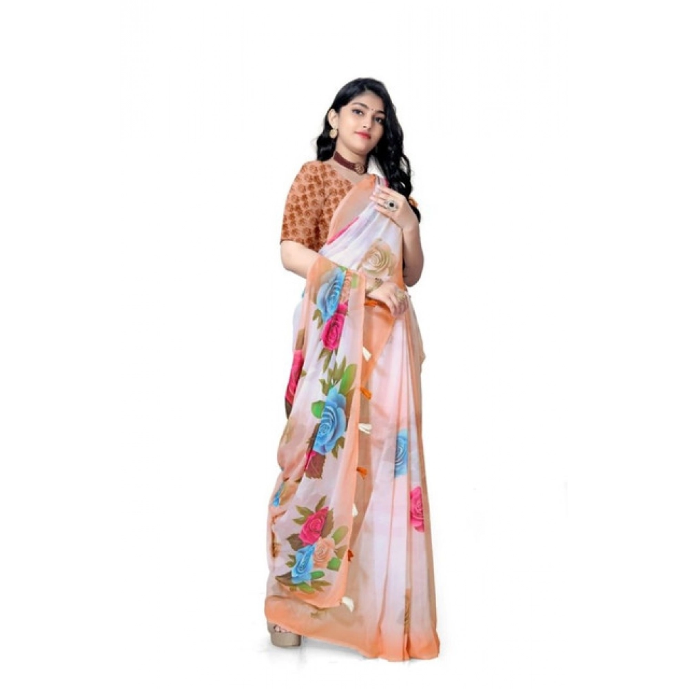 generic women's georgette floral printed saree with unstitched blouse 5.5mtr (orange) generic women's georgette floral printed saree with unstitched blouse 5.5mtr (orange)