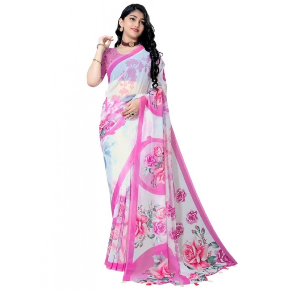 generic women's georgette floral printed saree with unstitched blouse 5.5mtr (pink) generic women's georgette floral printed saree with unstitched blouse 5.5mtr (pink)