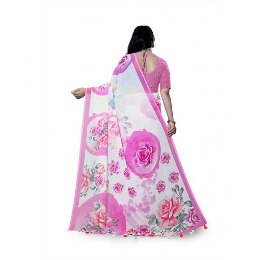generic women's georgette floral printed saree with unstitched blouse 5.5mtr (pink) generic women's georgette floral printed saree with unstitched blouse 5.5mtr (pink)