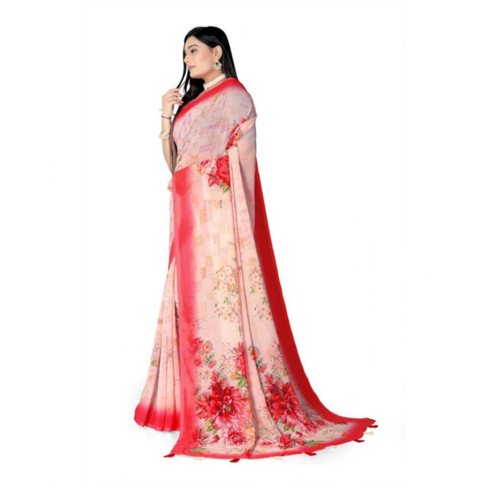 generic women's georgette floral printed saree with unstitched blouse 5.5mtr (red) generic women's georgette floral printed saree with unstitched blouse 5.5mtr (red)