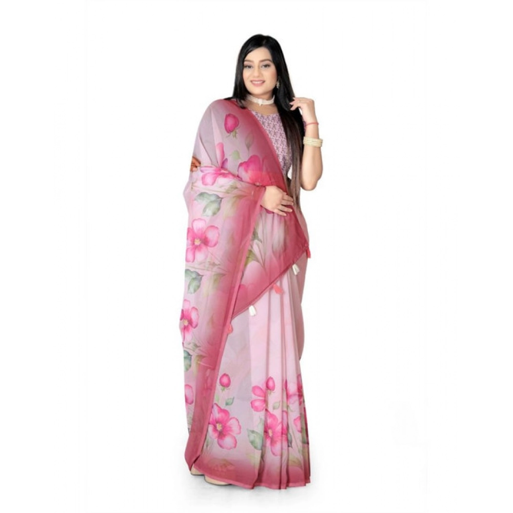 generic women's georgette floral printed saree with unstitched blouse 5.5mtr (rose pink) generic women's georgette floral printed saree with unstitched blouse 5.5mtr (rose pink)