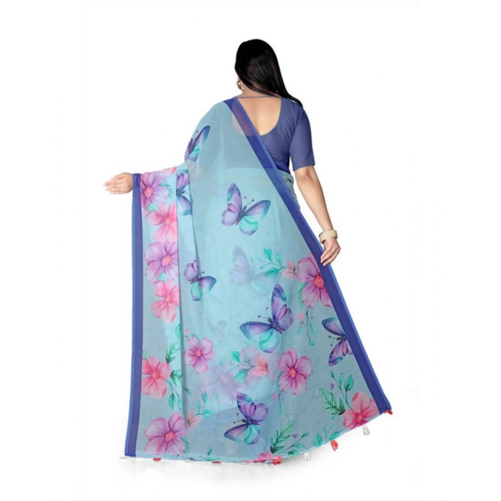 generic women's georgette floral printed saree with unstitched blouse 5.5mtr (blue) generic women's georgette floral printed saree with unstitched blouse 5.5mtr (blue)