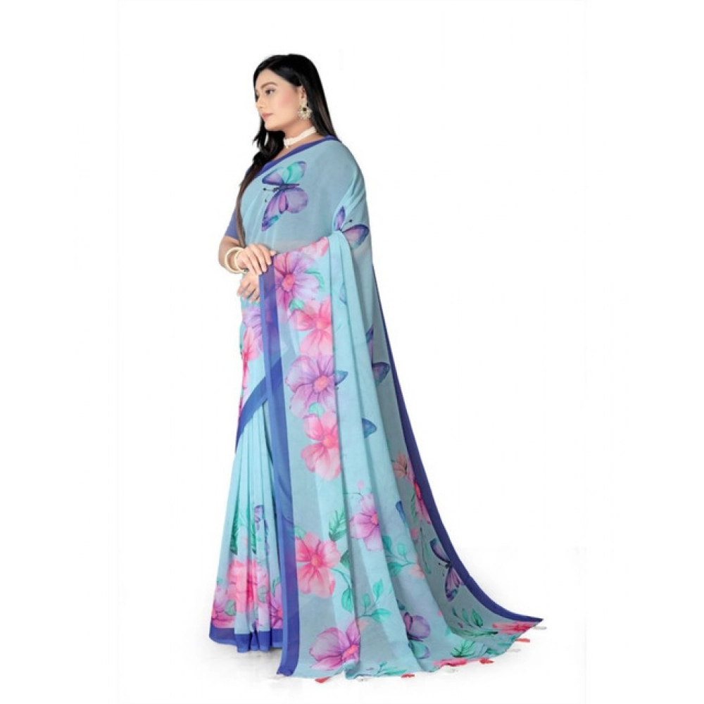 generic women's georgette floral printed saree with unstitched blouse 5.5mtr (blue) generic women's georgette floral printed saree with unstitched blouse 5.5mtr (blue)
