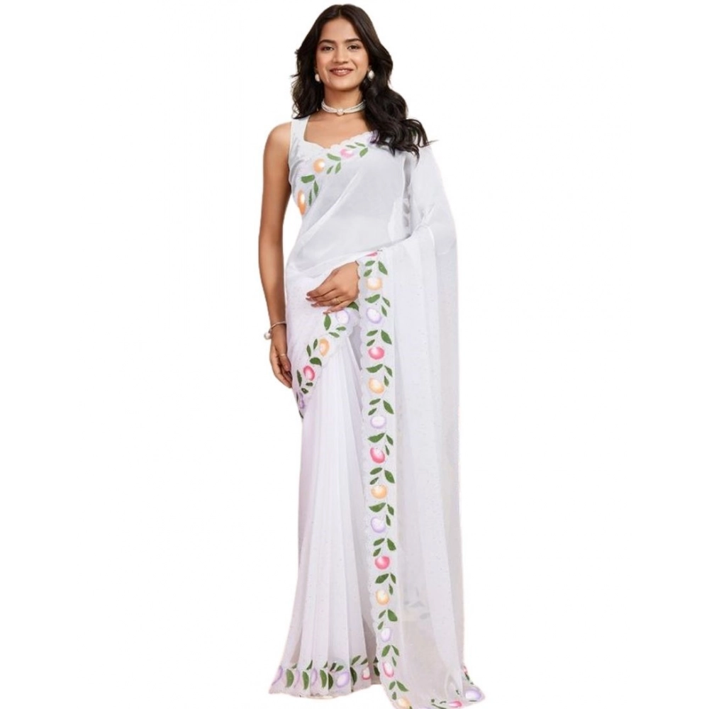 generic women's georgette printed saree with unstitched blouse 5.5mtr (white) generic women's georgette printed saree with unstitched blouse 5.5mtr (white)