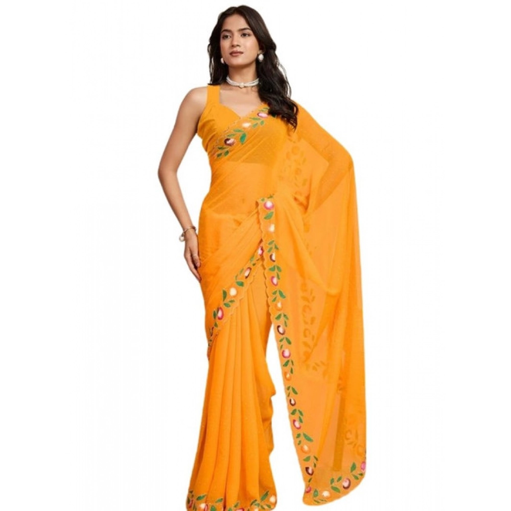 generic women's georgette printed saree with unstitched blouse 5.5mtr (yellow) generic women's georgette printed saree with unstitched blouse 5.5mtr (yellow)