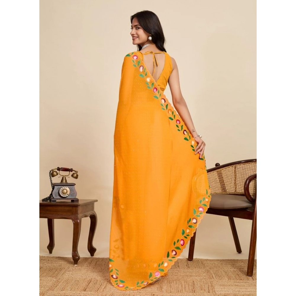 generic women's georgette printed saree with unstitched blouse 5.5mtr (yellow) generic women's georgette printed saree with unstitched blouse 5.5mtr (yellow)