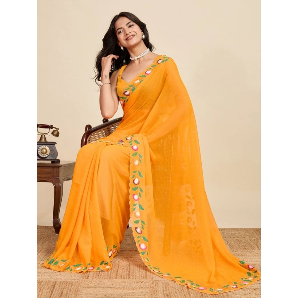 generic women's georgette printed saree with unstitched blouse 5.5mtr (yellow) generic women's georgette printed saree with unstitched blouse 5.5mtr (yellow)