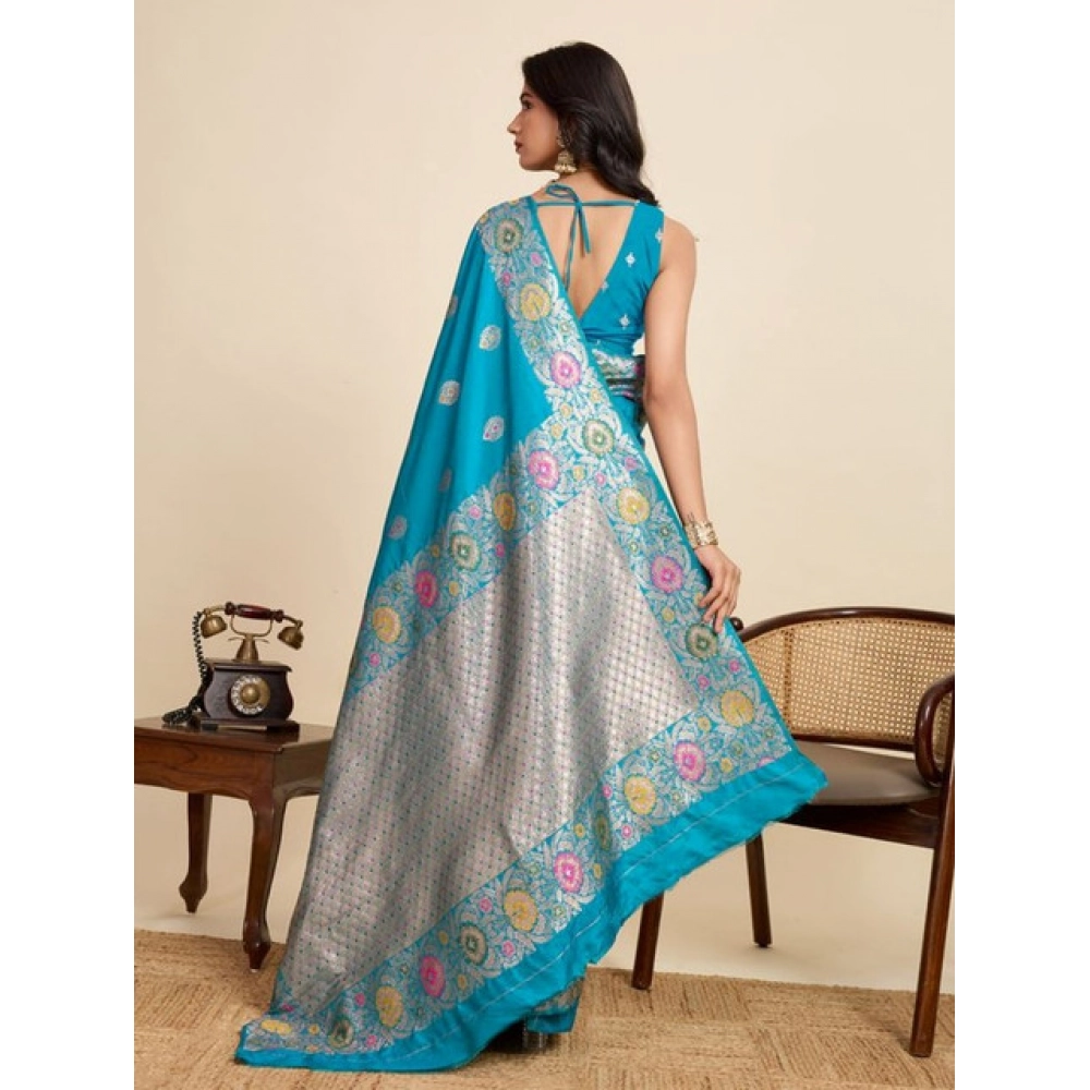 generic women's faux banarasi silk woven saree with unstitched blouse 5.5mtr (turquoise) generic women's faux banarasi silk woven saree with unstitched blouse 5.5mtr (turquoise)