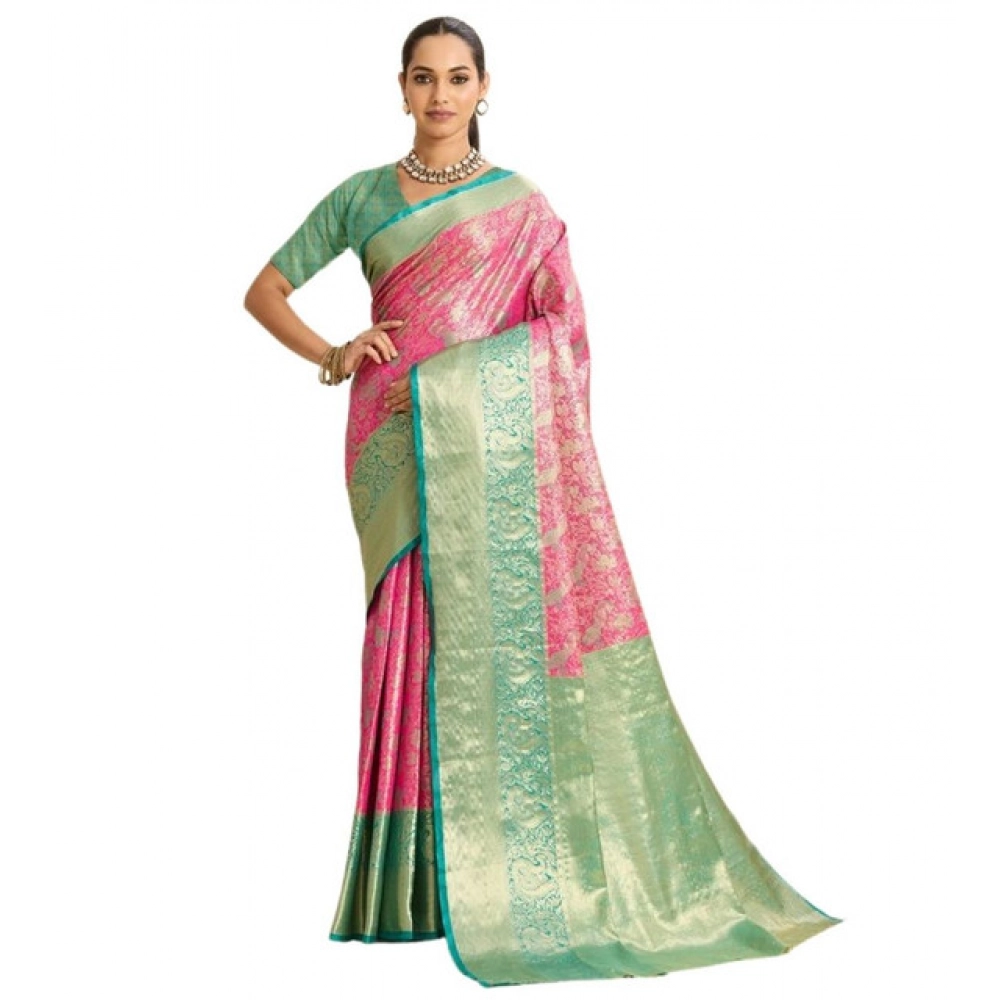 generic women's faux banarasi silk woven saree with unstitched blouse 5.5mtr (pink) generic women's faux banarasi silk woven saree with unstitched blouse 5.5mtr (pink)