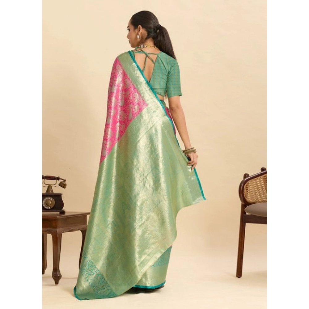 generic women's faux banarasi silk woven saree with unstitched blouse 5.5mtr (pink) generic women's faux banarasi silk woven saree with unstitched blouse 5.5mtr (pink)