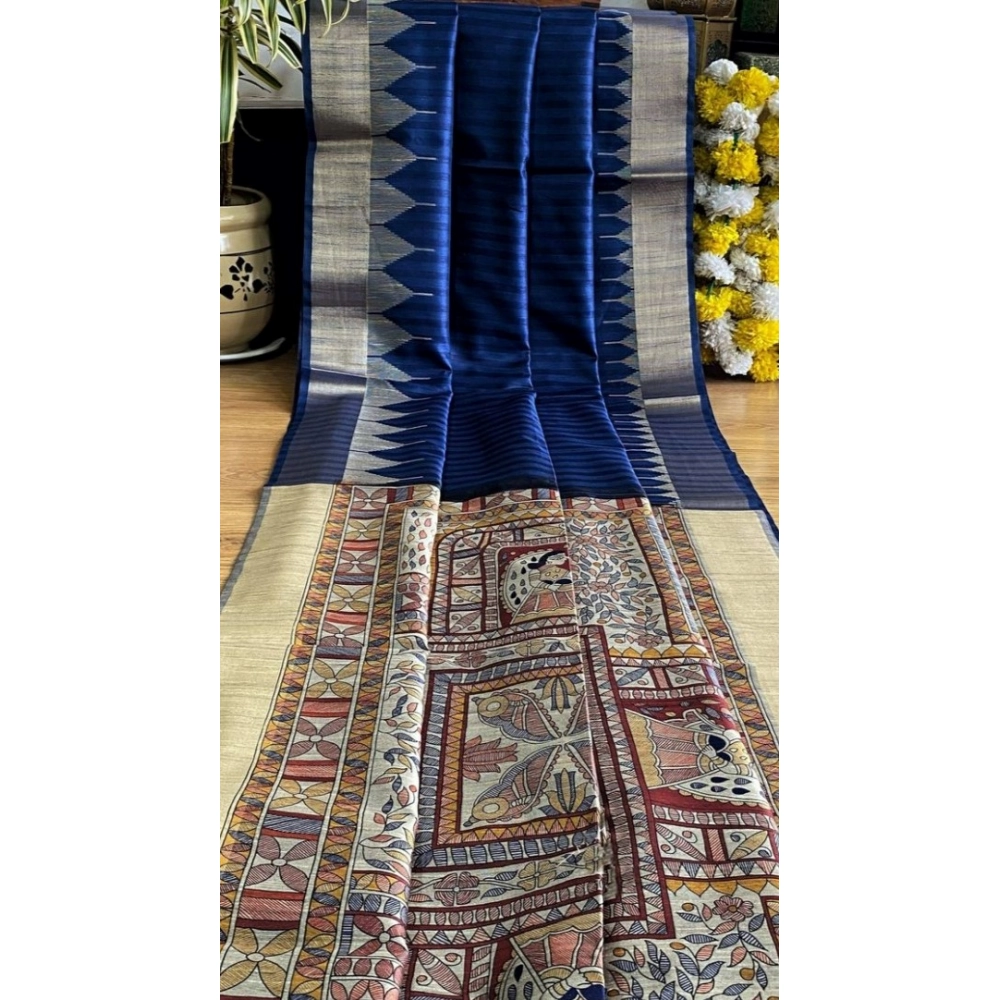 generic women's tussar silk madhubani saree with unstitched blouse 5.5mtr (blue) generic women's tussar silk madhubani saree with unstitched blouse 5.5mtr (blue)