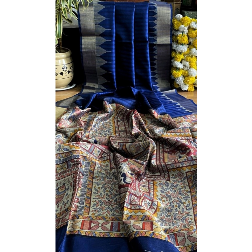 generic women's tussar silk madhubani saree with unstitched blouse 5.5mtr (blue) generic women's tussar silk madhubani saree with unstitched blouse 5.5mtr (blue)