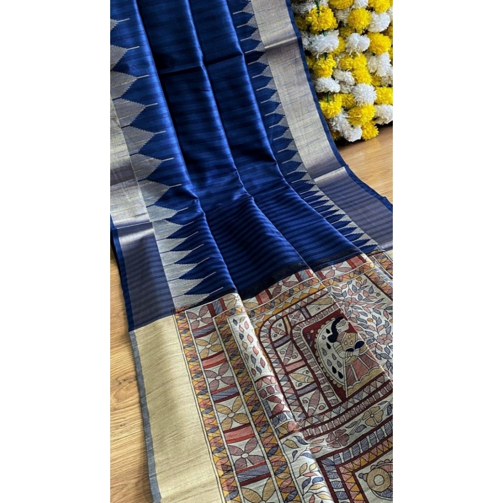 generic women's tussar silk madhubani saree with unstitched blouse 5.5mtr (blue) generic women's tussar silk madhubani saree with unstitched blouse 5.5mtr (blue)