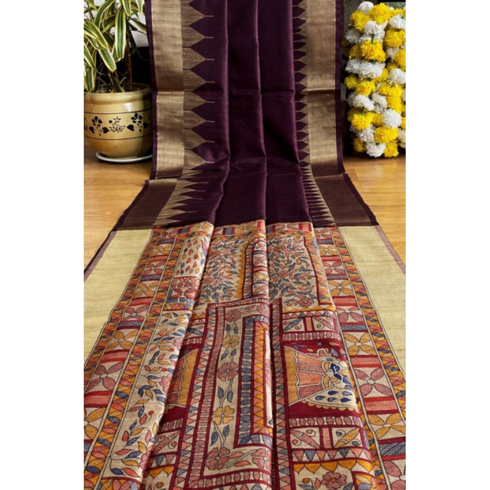 generic women's tussar silk madhubani saree with unstitched blouse 5.5mtr (coffee) generic women's tussar silk madhubani saree with unstitched blouse 5.5mtr (coffee)