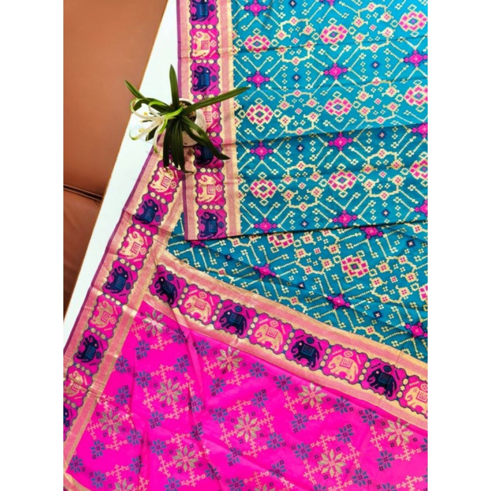 generic women's patola silk meena and zari woven saree with unstitched blouse 5.5mtr (blue) generic women's patola silk meena and zari woven saree with unstitched blouse 5.5mtr (blue)