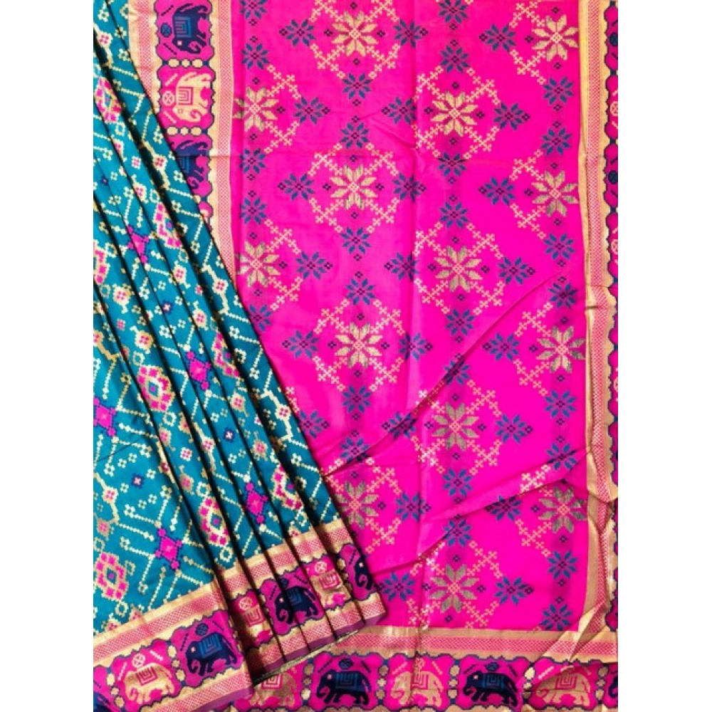 generic women's patola silk meena and zari woven saree with unstitched blouse 5.5mtr (blue) generic women's patola silk meena and zari woven saree with unstitched blouse 5.5mtr (blue)