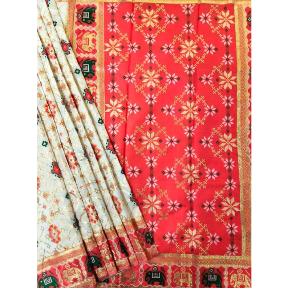generic women's patola silk meena and zari woven saree with unstitched blouse 5.5mtr (white) generic women's patola silk meena and zari woven saree with unstitched blouse 5.5mtr (white)