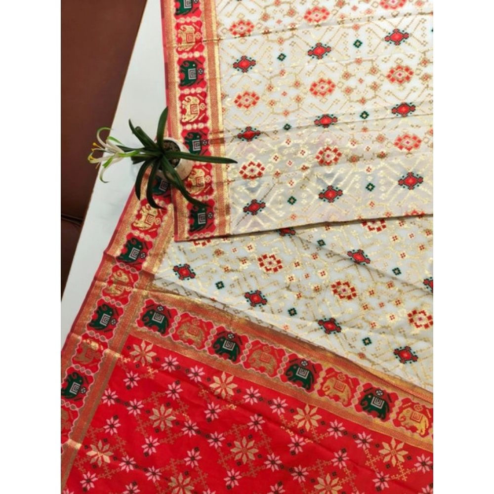 generic women's patola silk meena and zari woven saree with unstitched blouse 5.5mtr (white) generic women's patola silk meena and zari woven saree with unstitched blouse 5.5mtr (white)