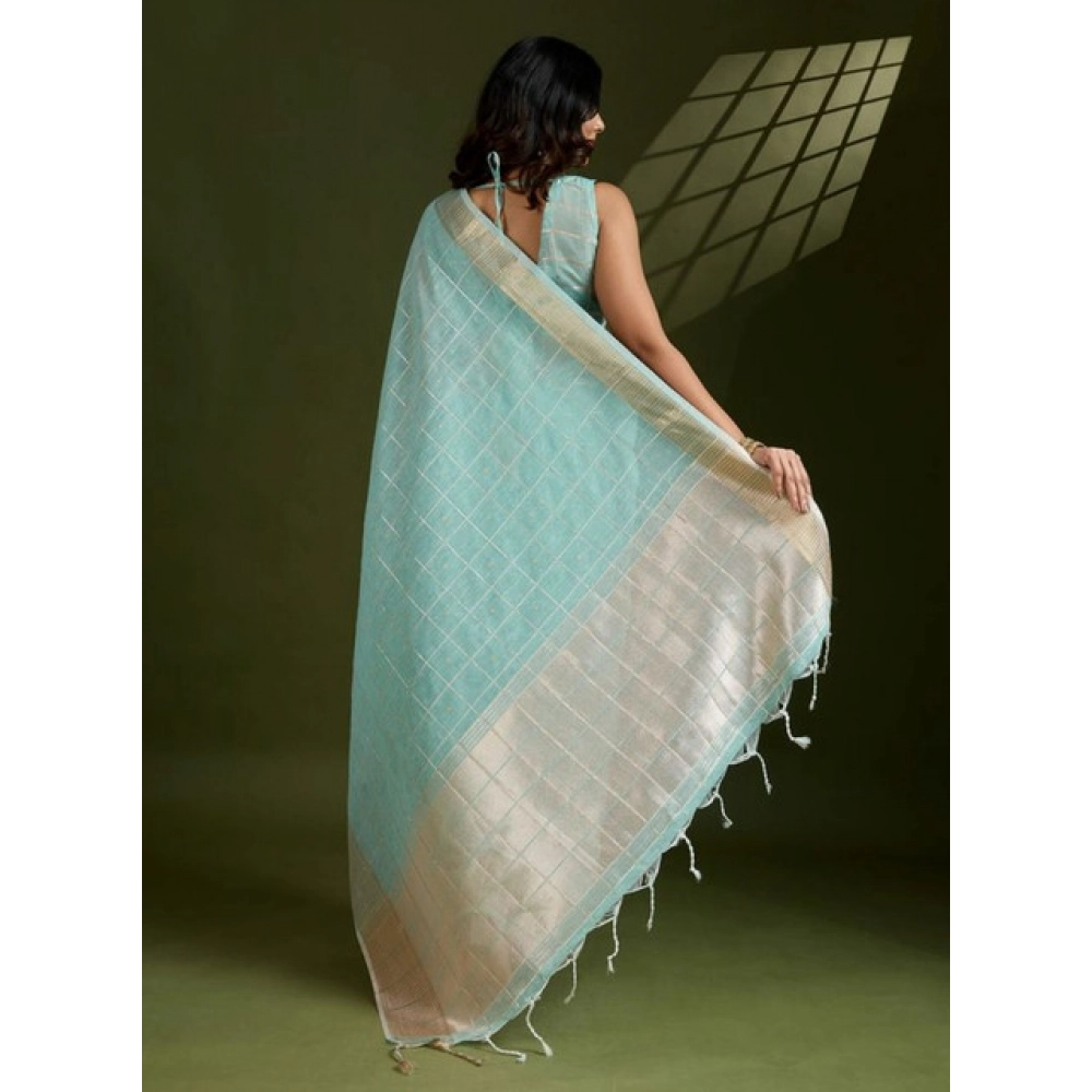 generic women's tissue checks with buttis saree with unstitched blouse 5.5mtr (aqua blue) generic women's tissue checks with buttis saree with unstitched blouse 5.5mtr (aqua blue)