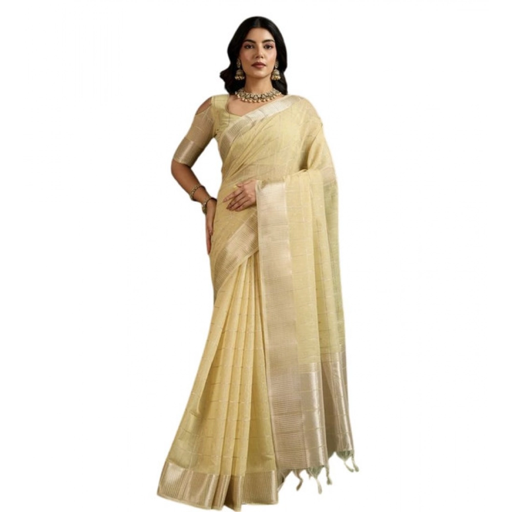 generic women's tissue checks with buttis saree with unstitched blouse 5.5mtr (yellow) generic women's tissue checks with buttis saree with unstitched blouse 5.5mtr (yellow)