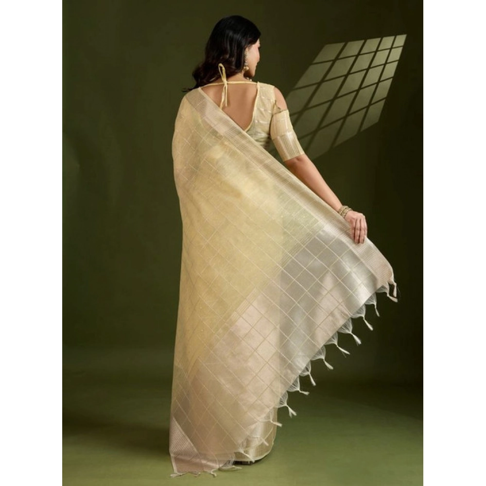 generic women's tissue checks with buttis saree with unstitched blouse 5.5mtr (yellow) generic women's tissue checks with buttis saree with unstitched blouse 5.5mtr (yellow)