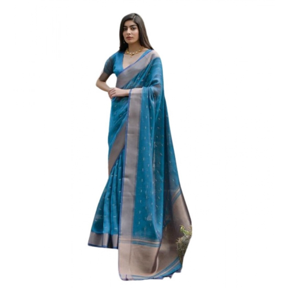 generic women's silk blend butti pattern saree with unstitched blouse 5.5mtr (teal) generic women's silk blend butti pattern saree with unstitched blouse 5.5mtr (teal)