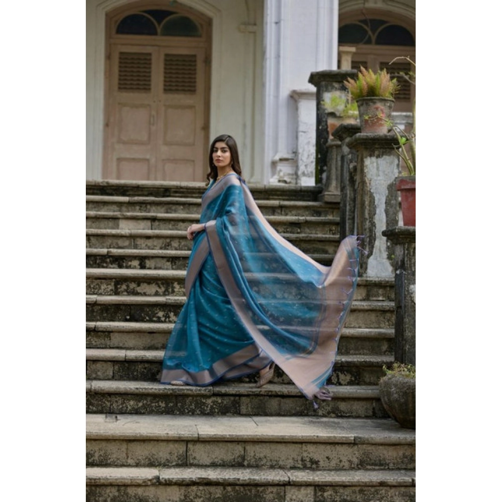 generic women's silk blend butti pattern saree with unstitched blouse 5.5mtr (teal) generic women's silk blend butti pattern saree with unstitched blouse 5.5mtr (teal)