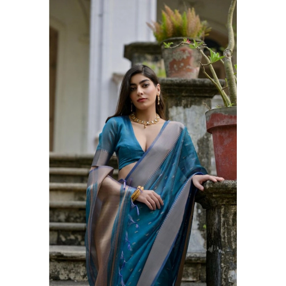 generic women's silk blend butti pattern saree with unstitched blouse 5.5mtr (teal) generic women's silk blend butti pattern saree with unstitched blouse 5.5mtr (teal)