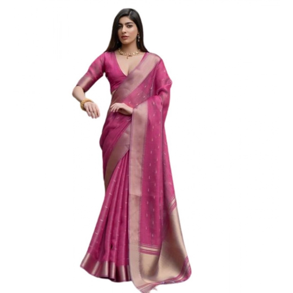 generic women's silk blend butti pattern saree with unstitched blouse 5.5mtr (pink) generic women's silk blend butti pattern saree with unstitched blouse 5.5mtr (pink)