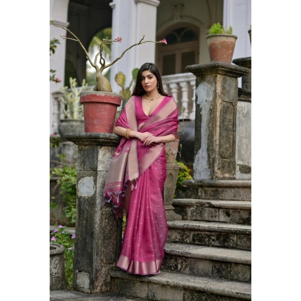 generic women's silk blend butti pattern saree with unstitched blouse 5.5mtr (pink) generic women's silk blend butti pattern saree with unstitched blouse 5.5mtr (pink)
