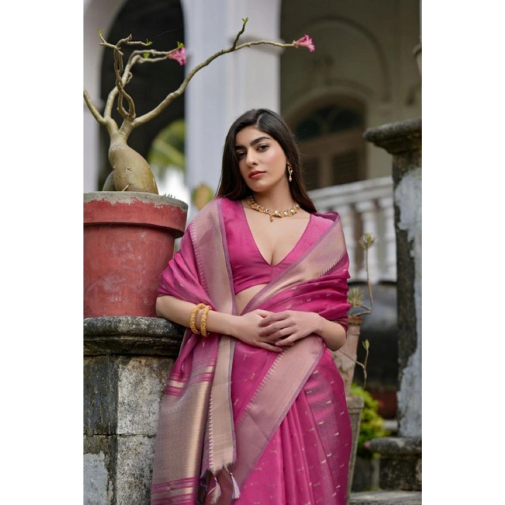 generic women's silk blend butti pattern saree with unstitched blouse 5.5mtr (pink) generic women's silk blend butti pattern saree with unstitched blouse 5.5mtr (pink)