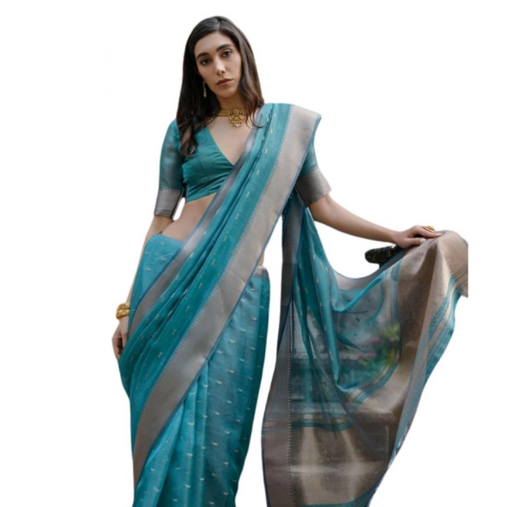 generic women's silk blend butti pattern saree with unstitched blouse 5.5mtr (teal) generic women's silk blend butti pattern saree with unstitched blouse 5.5mtr (teal)