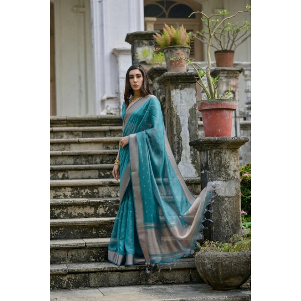 generic women's silk blend butti pattern saree with unstitched blouse 5.5mtr (teal) generic women's silk blend butti pattern saree with unstitched blouse 5.5mtr (teal)