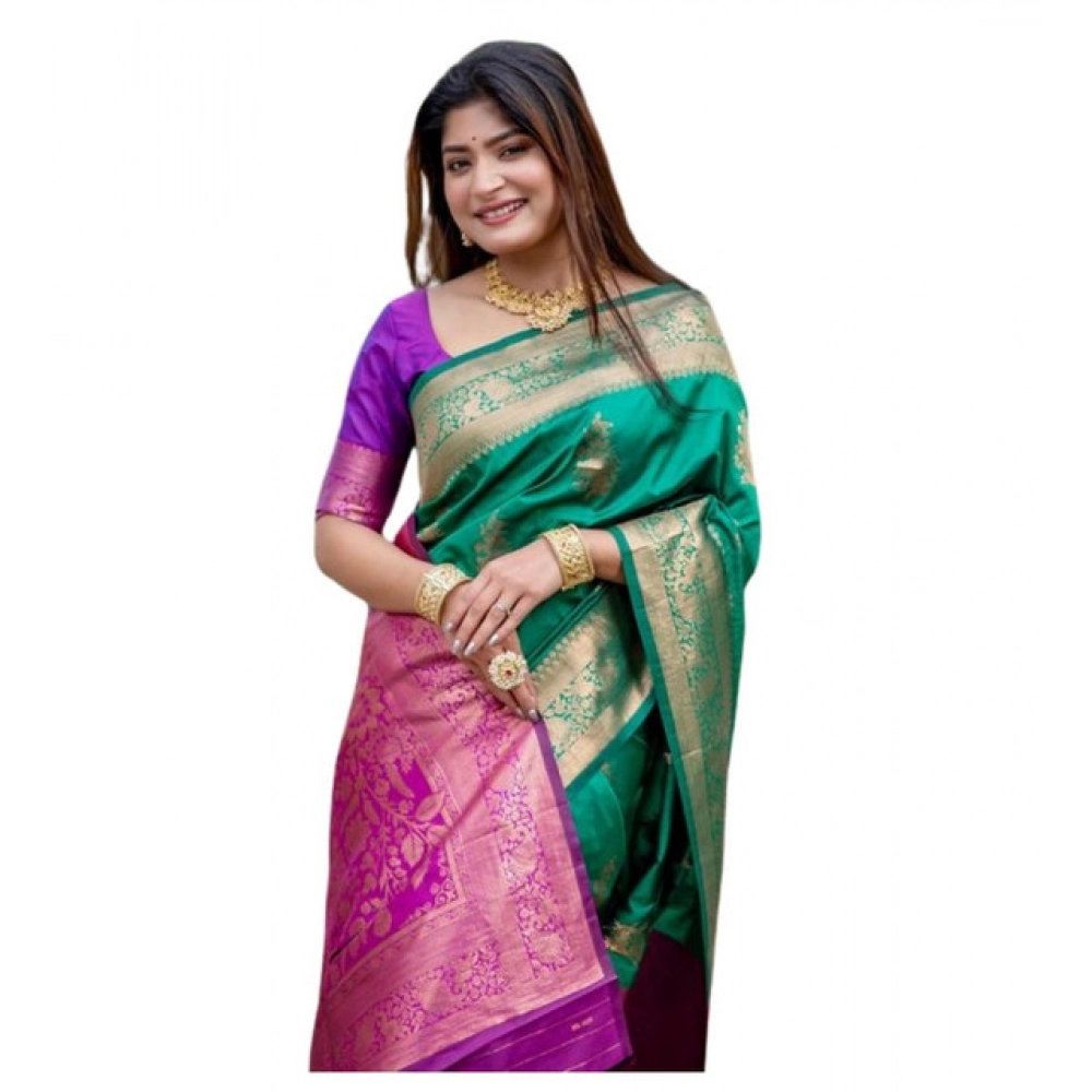 generic women's katan silk zari weaving saree with unstitched blouse 5.5mtr (dark green) generic women's katan silk zari weaving saree with unstitched blouse 5.5mtr (dark green)