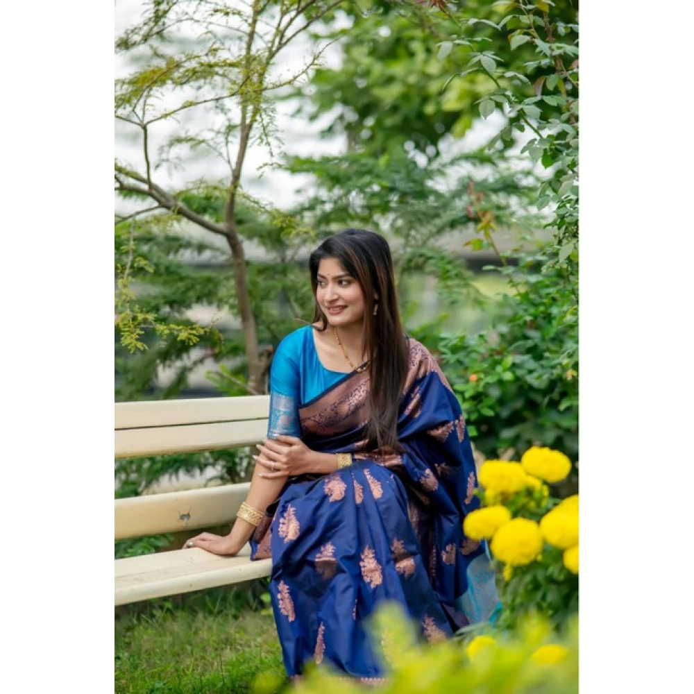 generic women's katan silk zari weaving saree with unstitched blouse 5.5mtr (navy blue) generic women's katan silk zari weaving saree with unstitched blouse 5.5mtr (navy blue)