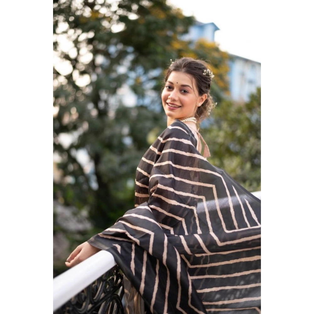 generic women's faux tussar silk geometric print saree with unstitched blouse 5.5mtr (black) generic women's faux tussar silk geometric print saree with unstitched blouse 5.5mtr (black)