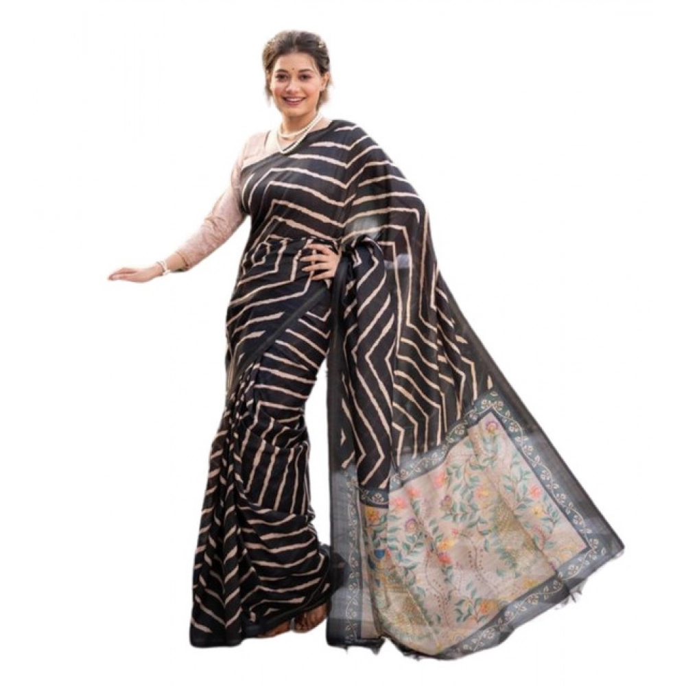 generic women's faux tussar silk geometric print saree with unstitched blouse 5.5mtr (black) generic women's faux tussar silk geometric print saree with unstitched blouse 5.5mtr (black)