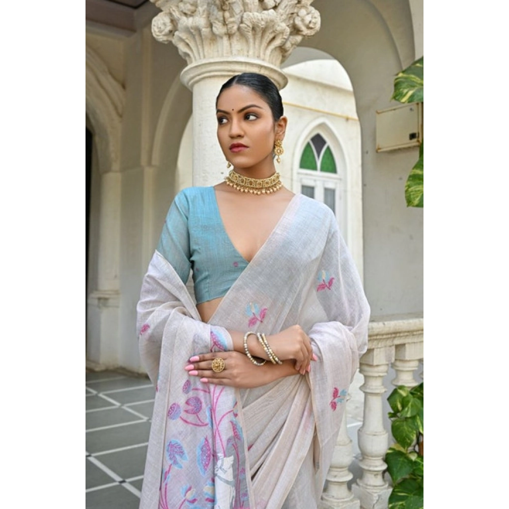 generic women's blended cotton floral weaving pattern saree with unstitched blouse 5.5mtr (pink) generic women's blended cotton floral weaving pattern saree with unstitched blouse 5.5mtr (pink)