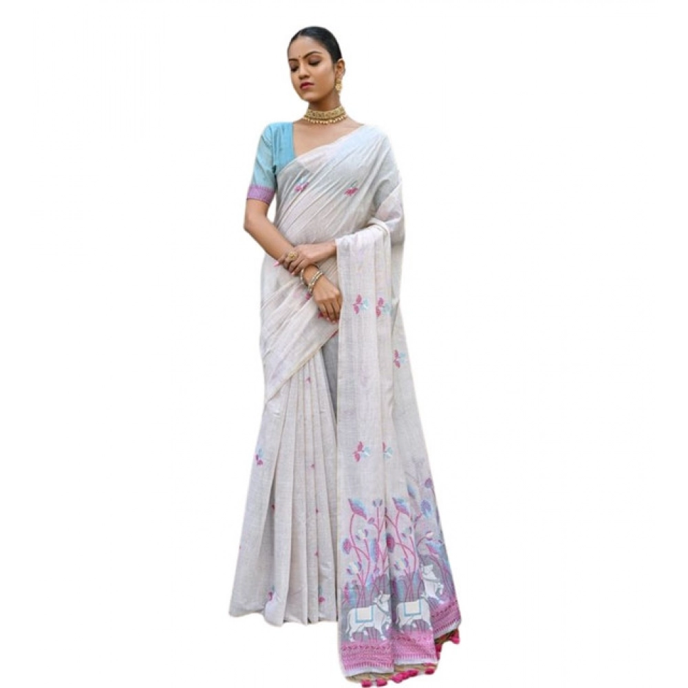 generic women's blended cotton floral weaving pattern saree with unstitched blouse 5.5mtr (pink) generic women's blended cotton floral weaving pattern saree with unstitched blouse 5.5mtr (pink)